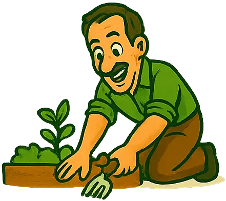 Zenek sadzi nasiona w ogrodzie